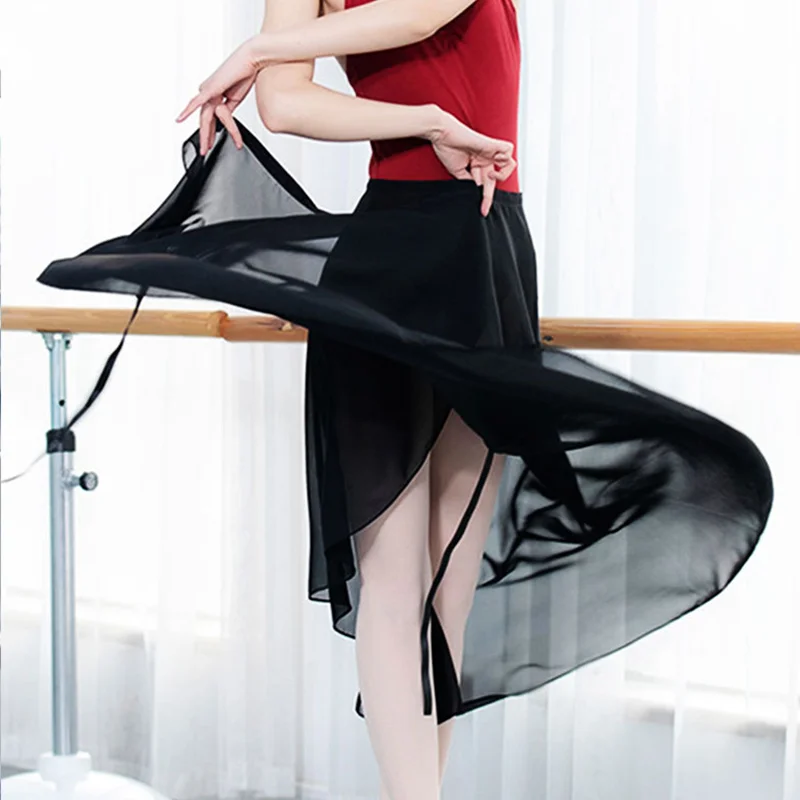 Custom Women Dance Skirts Adult Gradient Irregular Solid Skirt Gymnastics Ballerina Training One Piece Lace Up Chiffon Skirt