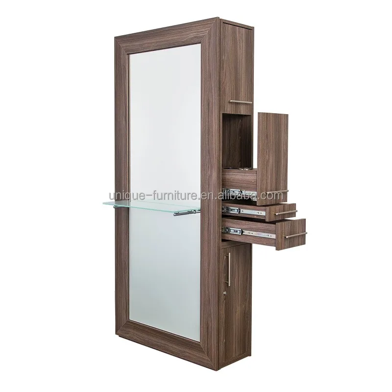 Деревянная стильная станция для парикмахерской зеркальная станция с выдвижным ящиком