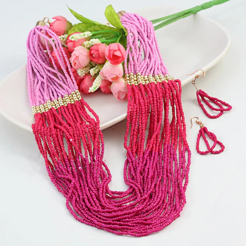 Suyan Jewelry Factory Price Set for Women Beads Necklace and Earrings Set Seedbeads Necklaces hawaiian polynesian necklace sets