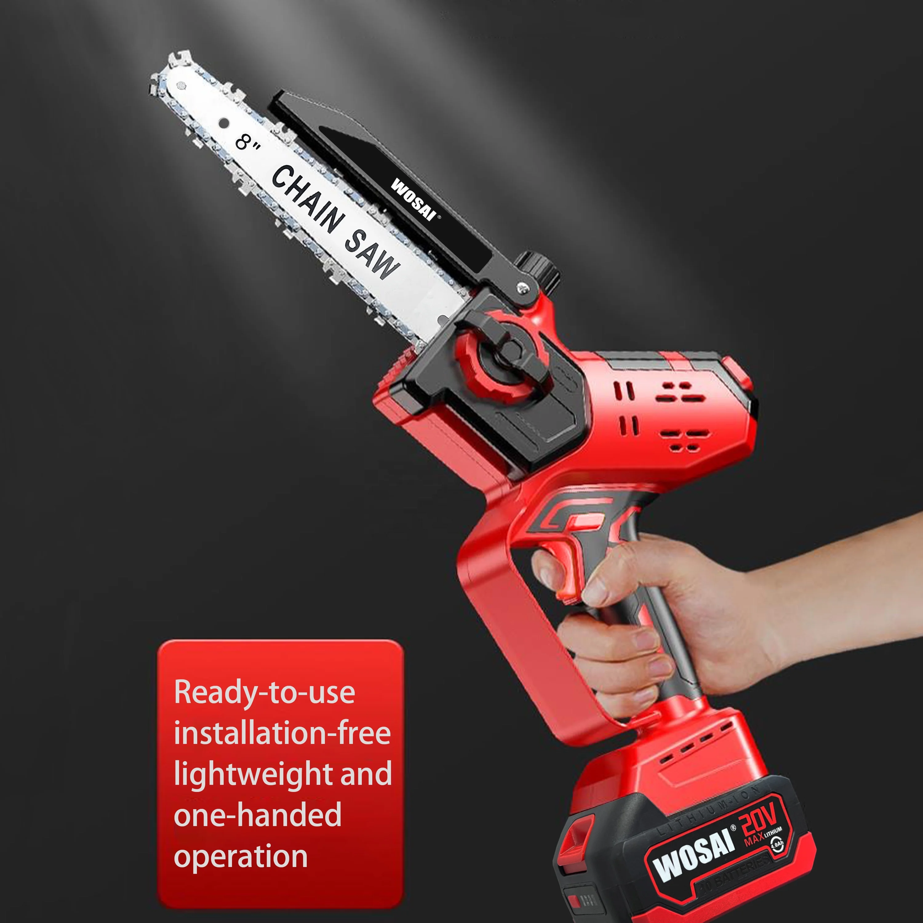 WOSAI 8 Inch Small Body Fully Automatic Oil Feeding 20V Brushless Cordless Electric Chain Saw