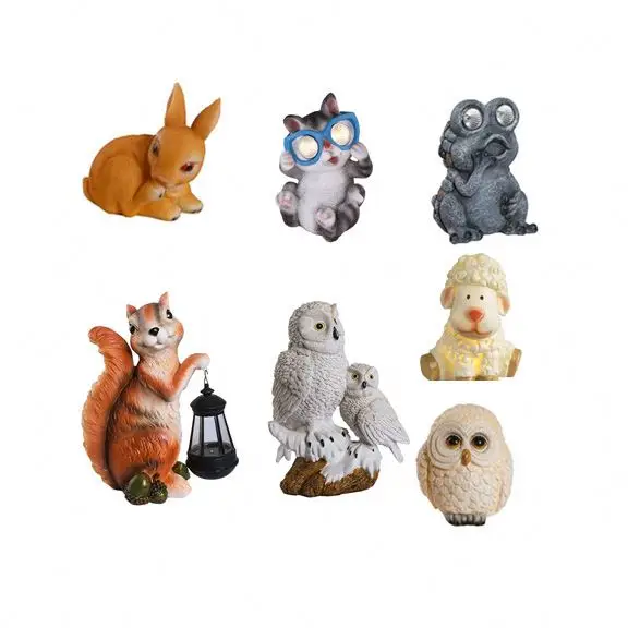
Solar Cow Light Dog Owl Figurines Decor Frog Bee Garden Rabbit Sculpture Penguin Figurine Led Gnome Statue Penguins Figures 