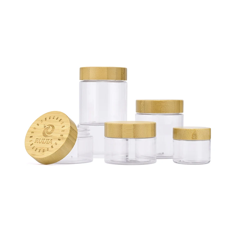 Environmental Frosted Clear 150g 250g 500g Body Butter PET Plastic Containers Cosmetic Cream Jars With Bamboo Lids
