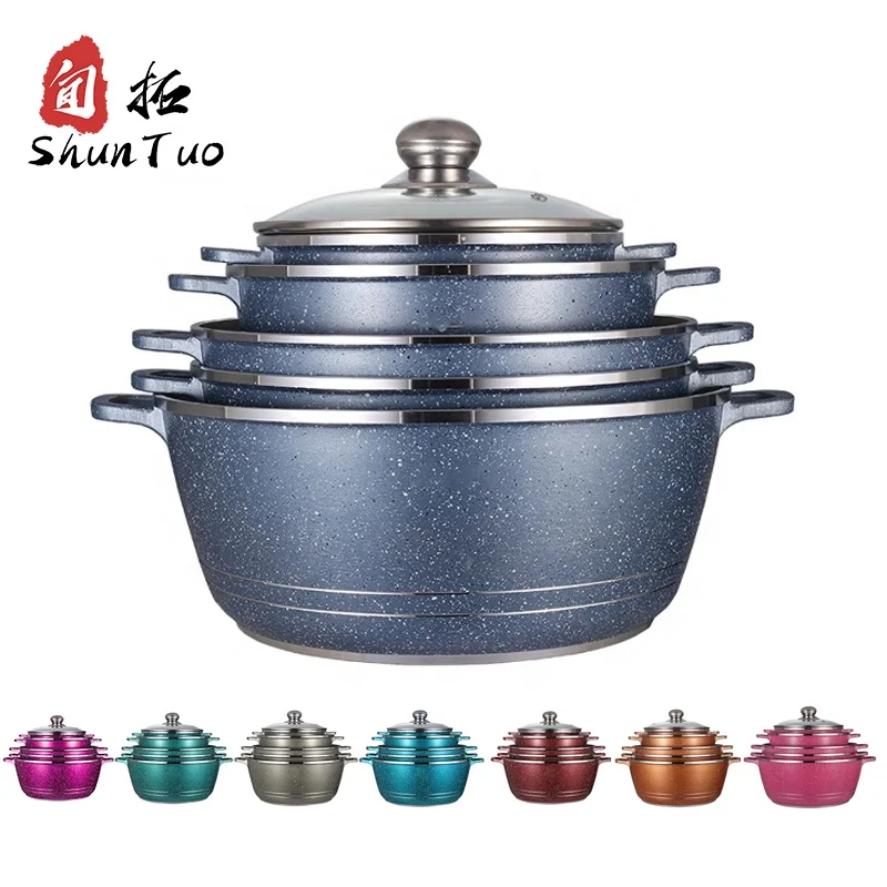 
10pcs eco-friendly coating aluminum ketchen soup cooking pots ceramic casserole nonstick cookware sets 