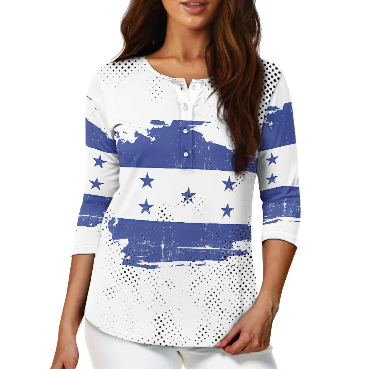 Custom Three-quarter Sleeve Shirt for Women Wholesale Sublimation Printed T-shirts Print on Demand Mexico Design Oversize Blouse