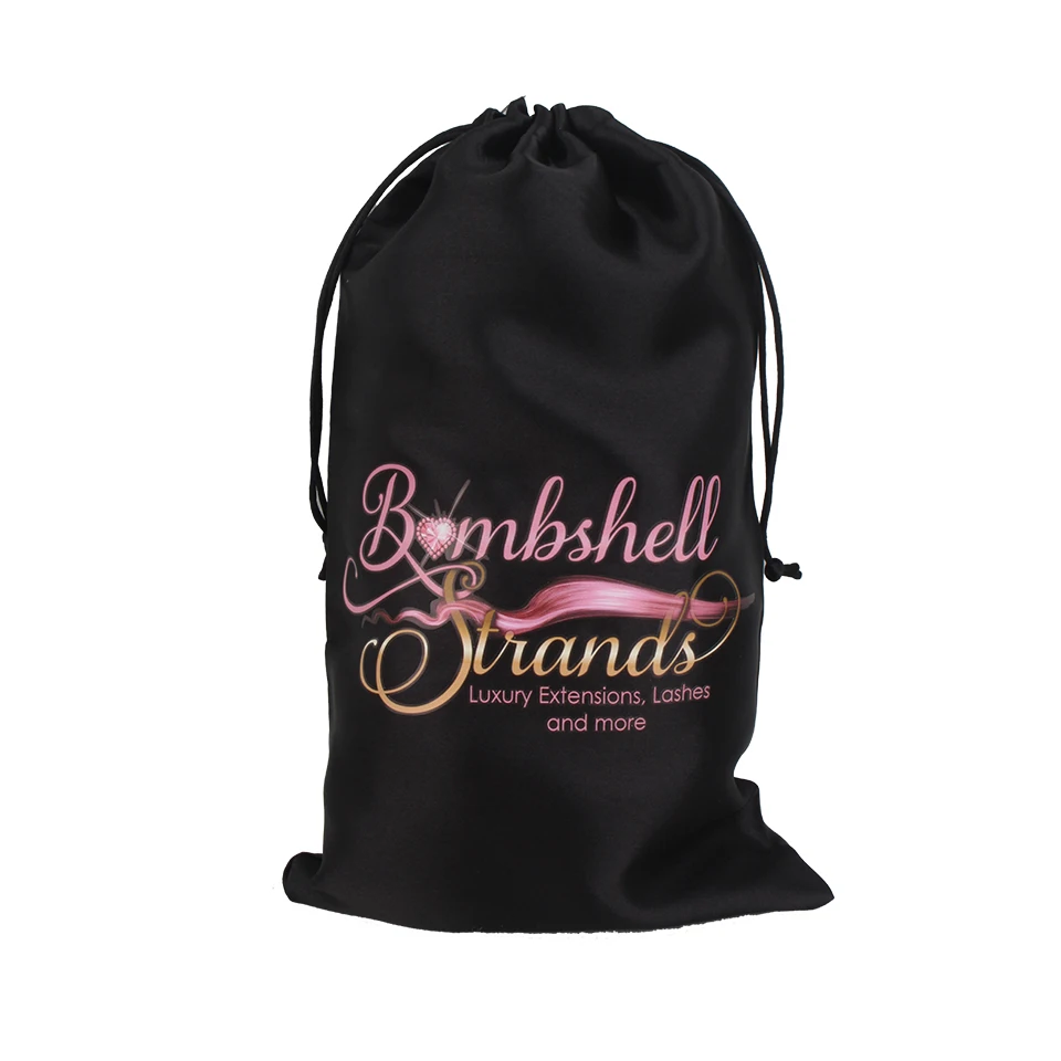 Your company logo name printing human hair packaging satin bag , gift packing shipping bag