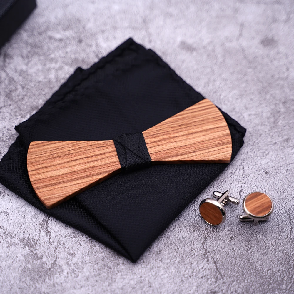 Мужские деревянные бабочкой платок запонки набор черного и коричневого цвета жаккардовый платок галстук-бабочка, костюм, аксессуары для свадьбы, подарки