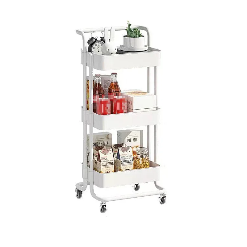 Multi-Layer Standing Plastic Storage Rack for Snacks for Living Room Bedroom Hanging Cart Rack Floor-Standing Mobile Storage Box
