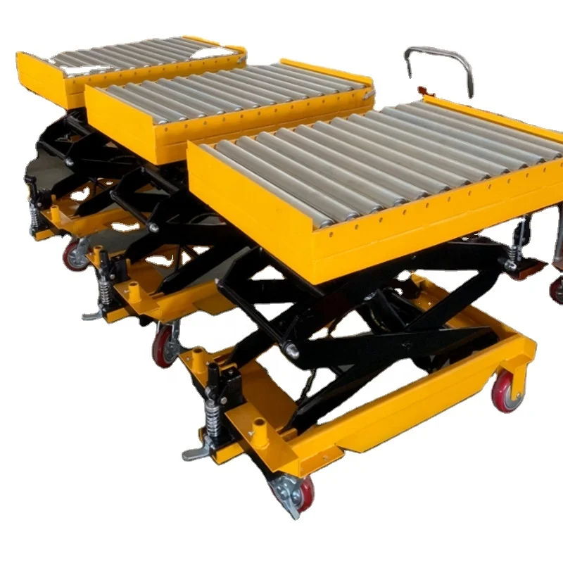 manual lift table with roller on top platform scissor lift with roller