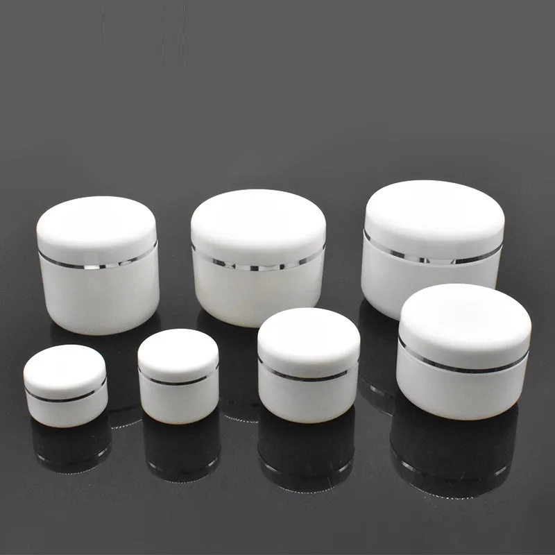 
Empty white unguent jars cosmetic cream container with silver line 10ml 20ml 30ml 50ml 100ml 150ml 250ml 