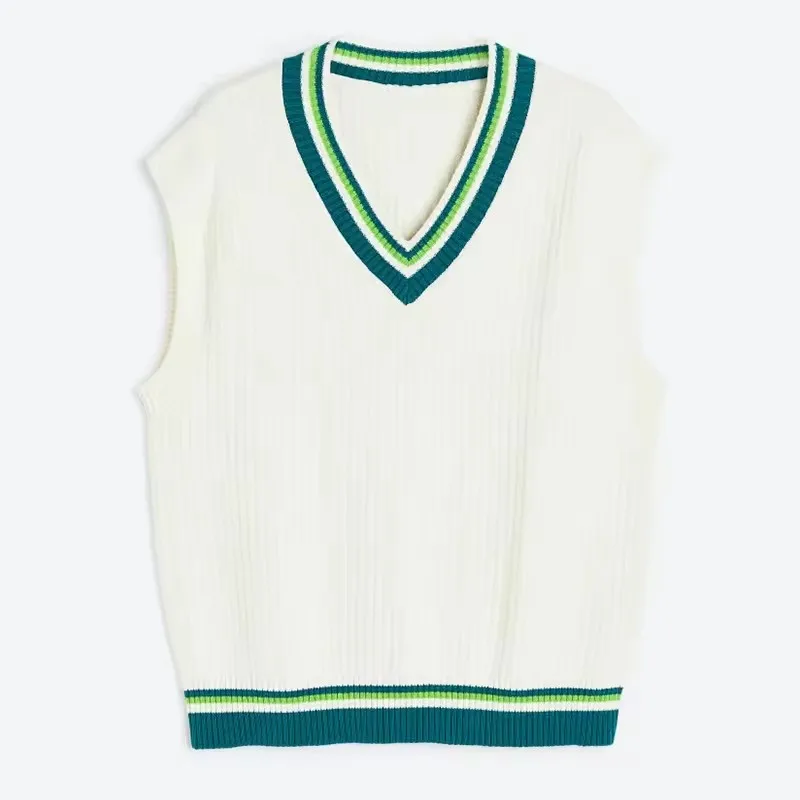 YSYS Fashion Men Tank Top Custom Design Knit Sweater Vest 100%Cotton Color Blocking Students Style Sleeveless V-neck Vest