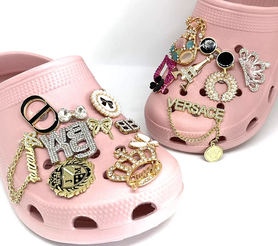 DIY Wholesale Hot sale high-class metal with diamonds croc shoe charms decoration accessories