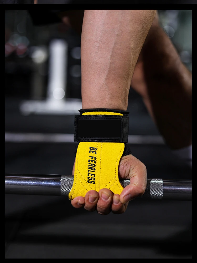 Custom Adjustable Non-Slip Protect Palm Leather Pull-ups Weight Lifting Gym Hand Grips Wrist Straps