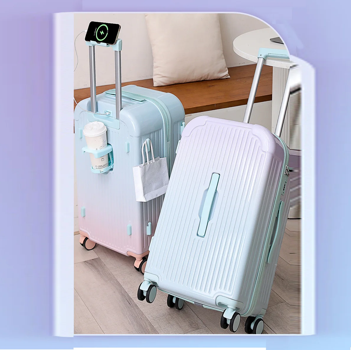New Fashion Popular Travelling Bag Light Weight Suitcase With Gradient Color Other Luggage With USB  For Young