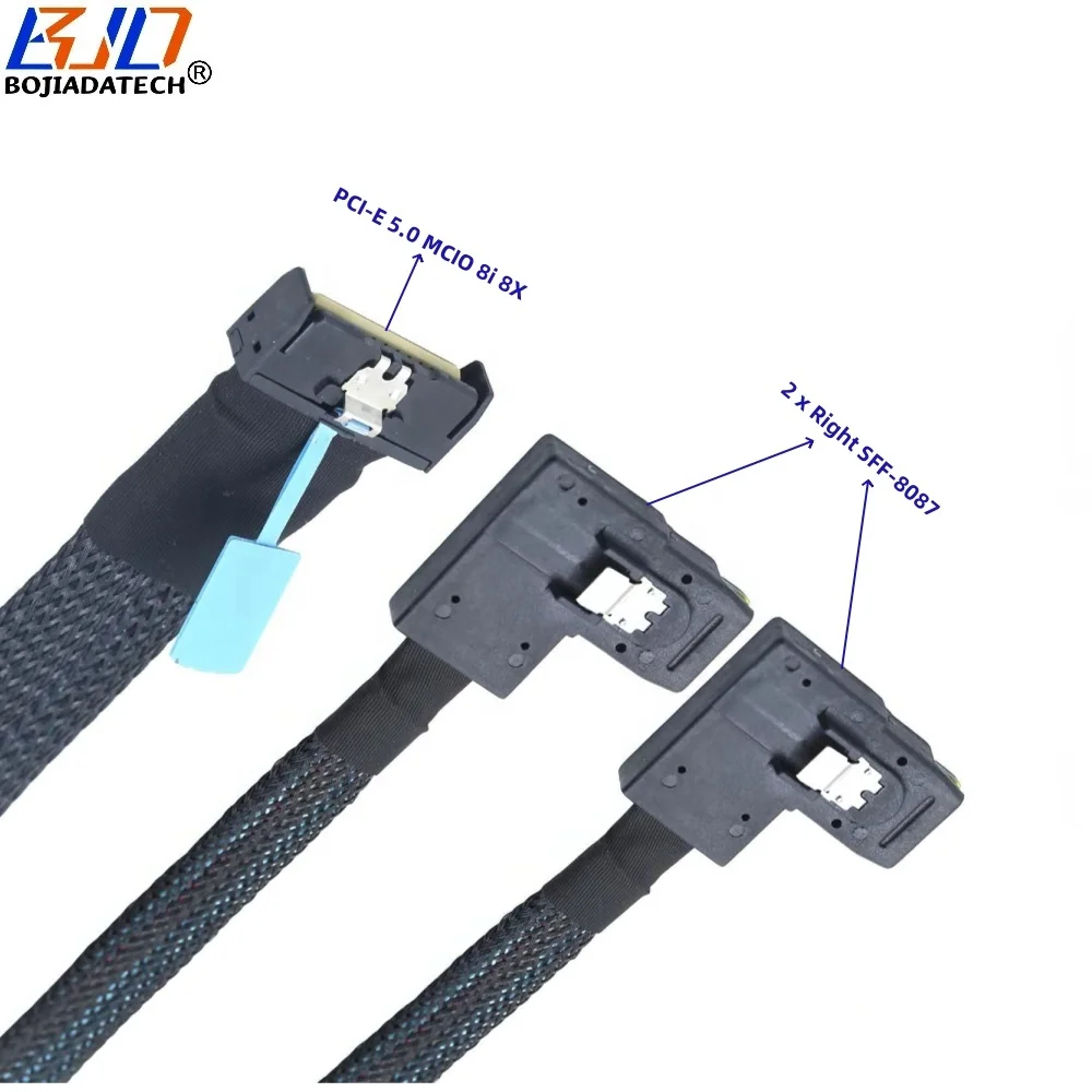 PCI-E 5.0 GEN5 MCIO 8x 8i 74PIN to 2 *  Right Angle Mini SAS SFF-8087 Server Data Connection Cable 32Gbps 50CM 100CM