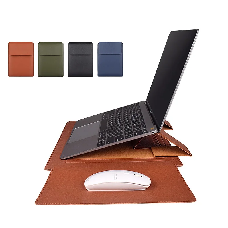 
OMASKA Custom 13 Inch 14 Inch 15 Inch Waterproof PU Leather Laptop Sleeve With Stand 