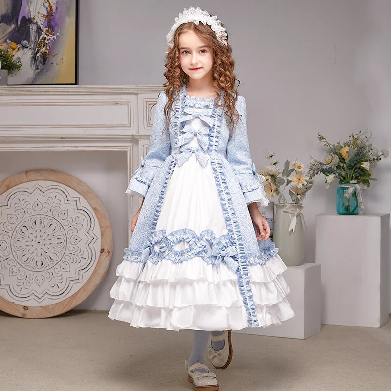 NIMBLE Jacquard Spanish Style Victorian Anime Costumes Dresses Princess Baby Girls Party Clothing Kids Evening Gown Long Frock