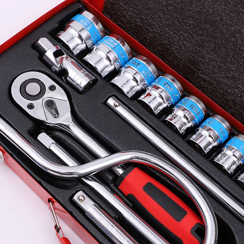 24pcs 1/2 Chrome Vanadium Steel car repair tool box and spanner ratchet wrench socket set