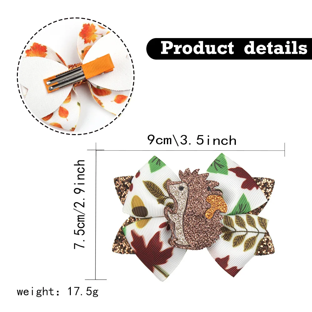 Fall Glitter Hair Bows Clip Kids Toddler Thanksgiving Halloween Holiday Maple Bow For Girls Kids Turkey Hair Accessories