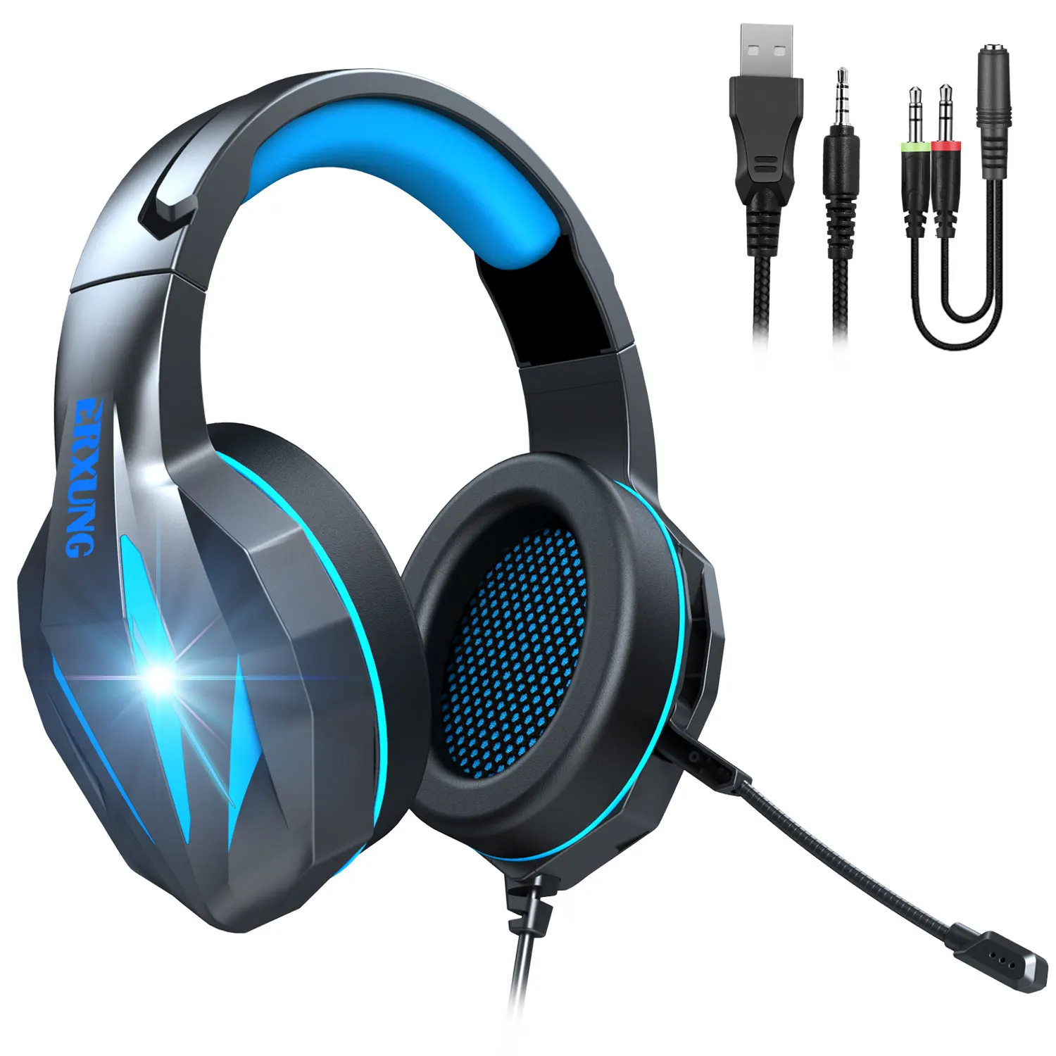 Head-mounted RGB luminous gaming headset with automatic noise reduction 4D sound quality suitable for gamepad PS2 PS4 computers