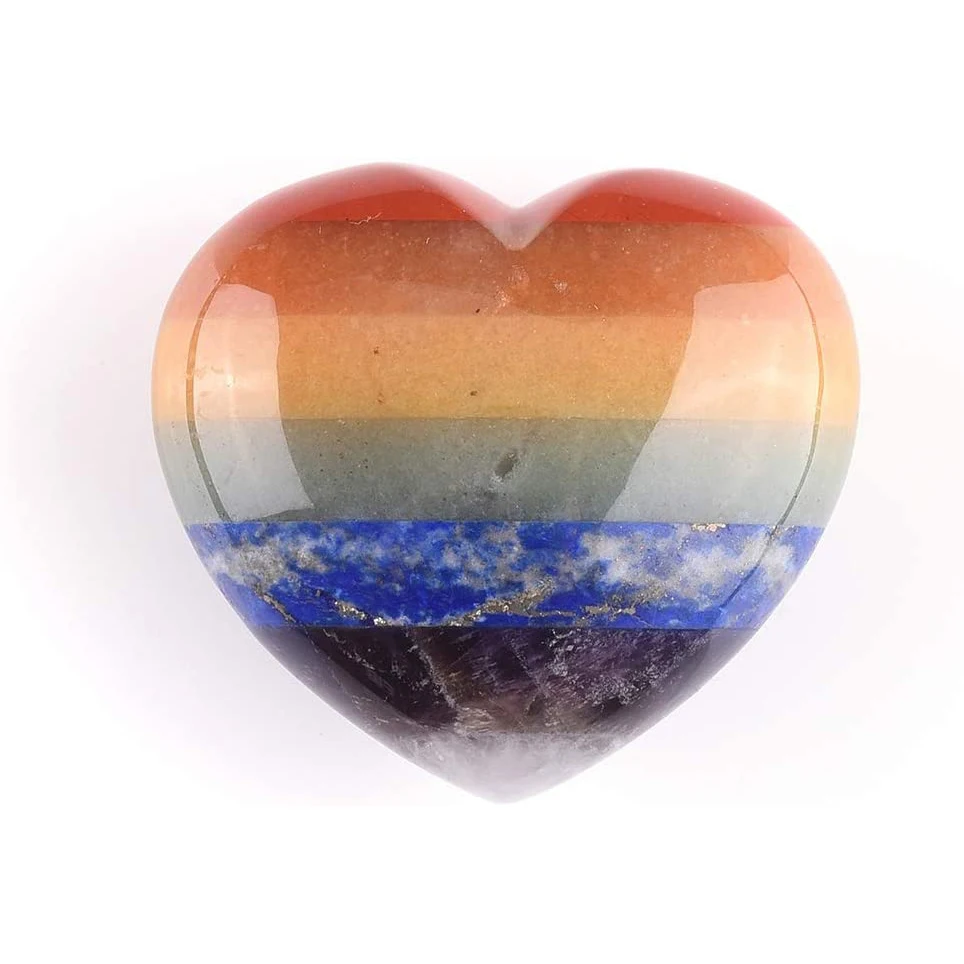 7 Chakra Puff Heart Pocket Stone Healing Crystal Tumbled Palm Worry Stones for Reiki Chakra Balancing Home Decoration