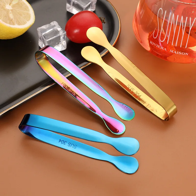 Stainless Steel Ice Tongs Golden Sugar Ice Tongs Mini Metal Kitchen Food Service Tongs Tea Bar Kitchen Accessories