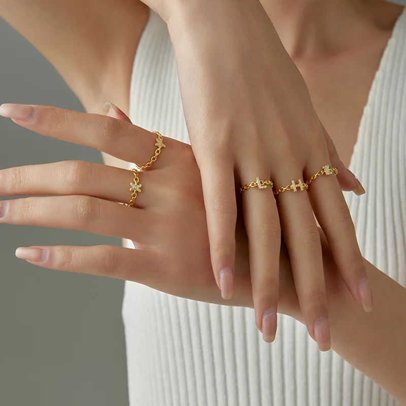 New Tide S925 Silver Skeleton Letters Diamond Ring Elevate Your Style with Simple Niche Design Index Finger Ring for Women