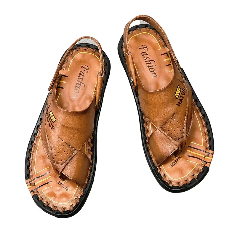 2021 Men Italian Genuine Leather Casual Shoes Mens Thong Sandals Slippers