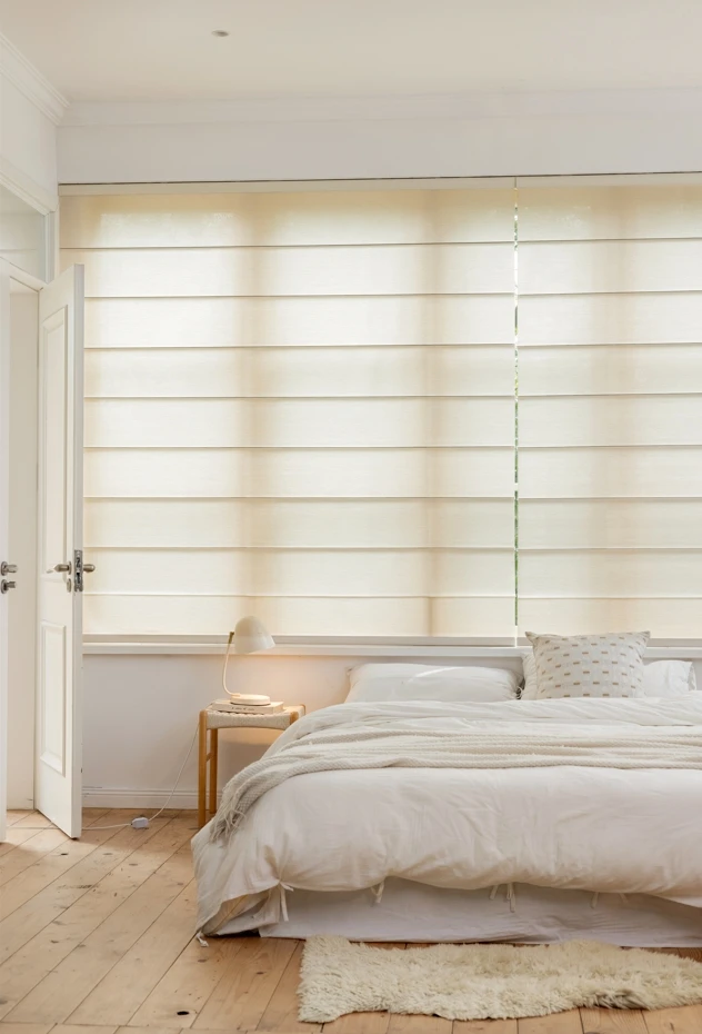 ZSTARR Home Decor French Windows Horizontal Pattern Elegant Blackout Fabric Electric Roller Shades Roman Blinds for Bedroom