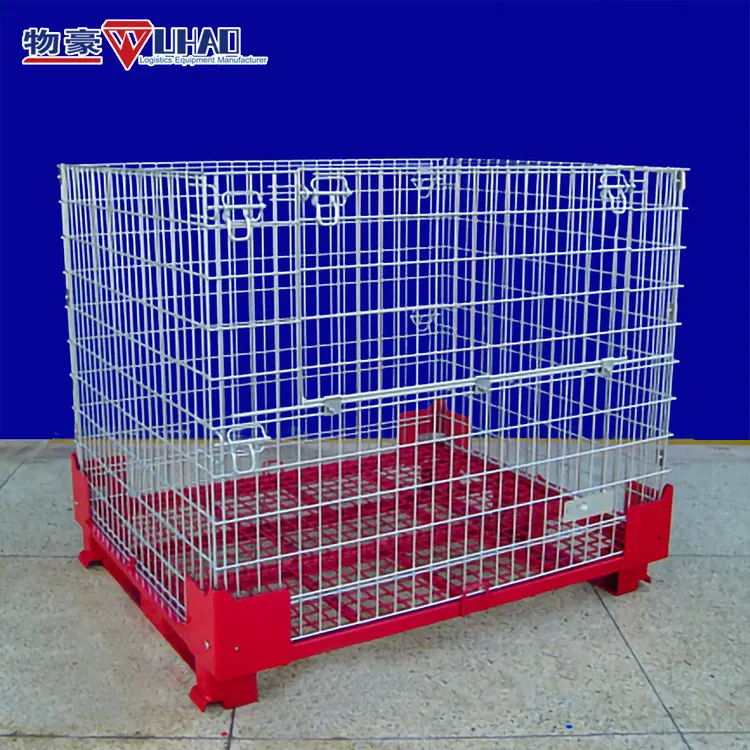 Heavy duty warehouse wire cage with pallet,Industrial Folding Wire Mesh Pallet Storage Box