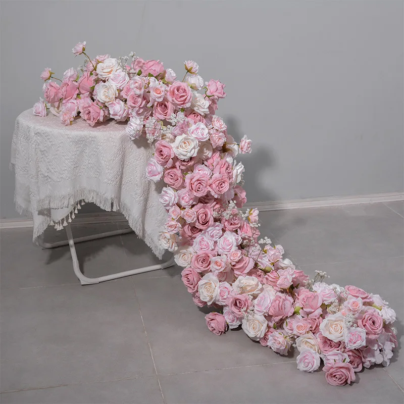 200*40cm Artificial Rose Table Runner Flower Row for Wedding Party Events Window Display & Photo Shoot Wedding Decorations