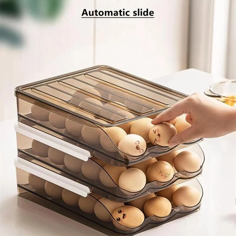 Automatic slide Eggs Storage Box Plastic Eggs Holder Basket Container Dispenser Organizer Closet For Fridge Kitchen