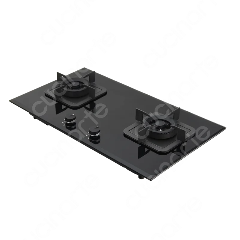 Cucinarte GF280K403 Two Triple Ring 4.5KW Anti Blasting Tempered Glass Easy Clean Battery Auto Ignition 2 Burner Cooker Hob