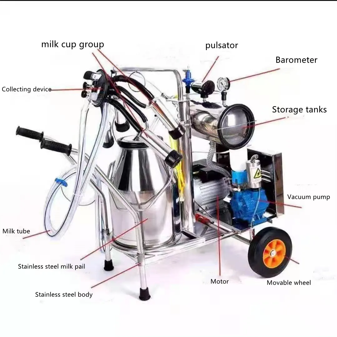 304 Stainless Steel Bucket Milking Machine for Cows Electric Milking Machine Milker for Farm Cows Goats Sheep
