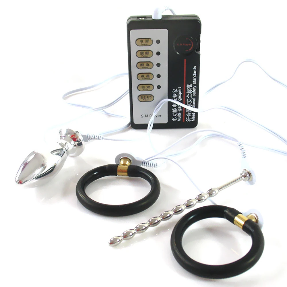 MULHERELFO Electric shock pulse anal plug Urethral rod Penis ring Electronic Pulse Stimulate sound