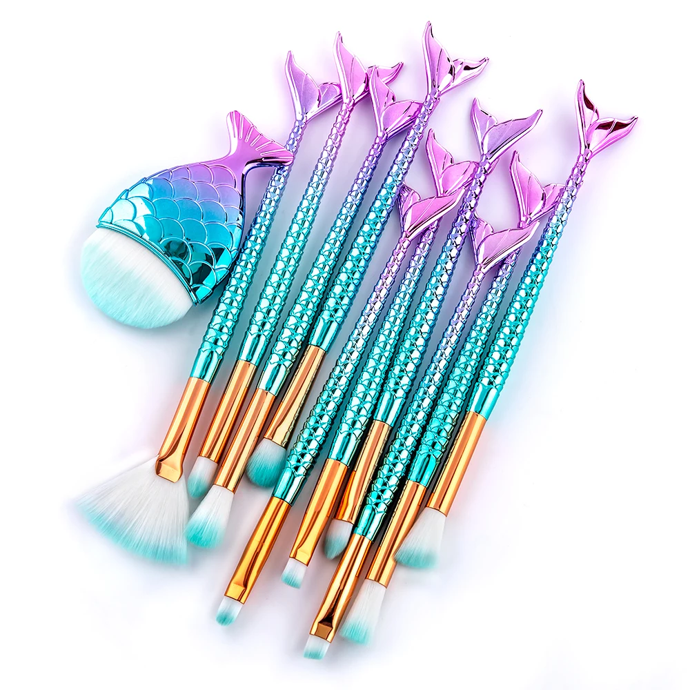 11pcs 3D Mermaid Cosmetic Brushes Eyeshadow Eyeliner Blush Foundation Private Label Eye Brushes Makeup