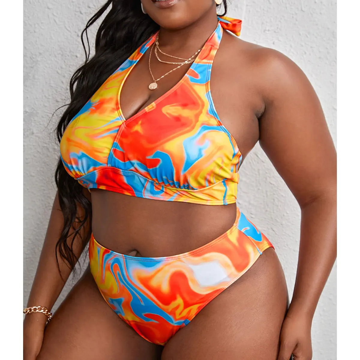 4XL 2023 Swimsuit Four Pieces Wrap High Waist Tie Dye Swimming Costume Bathing Suits Big Size plus size swimwear for women