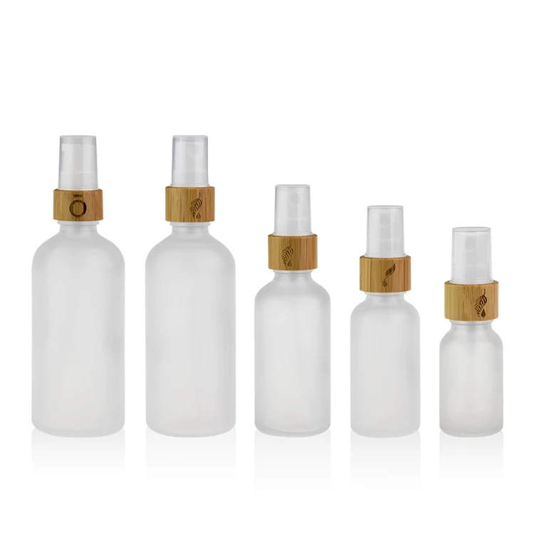 5ml 10ml 15ml 20ml 30ml 50ml 100ml Clear frosted essential oil bottle with bamboo sprayer cosmetic spray mist bottle