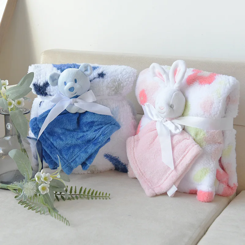 2024 new arrivals baby coral fleece throw blanket with toys for baby and kids
