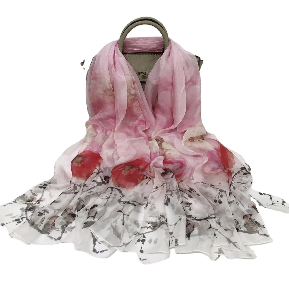 2021 Made in Hangzhou Wholesale Design Factory Direct Sales Made in China 100% Pure Silk 5 Mumi 110*180cm Ladies Chiffon Long Sc