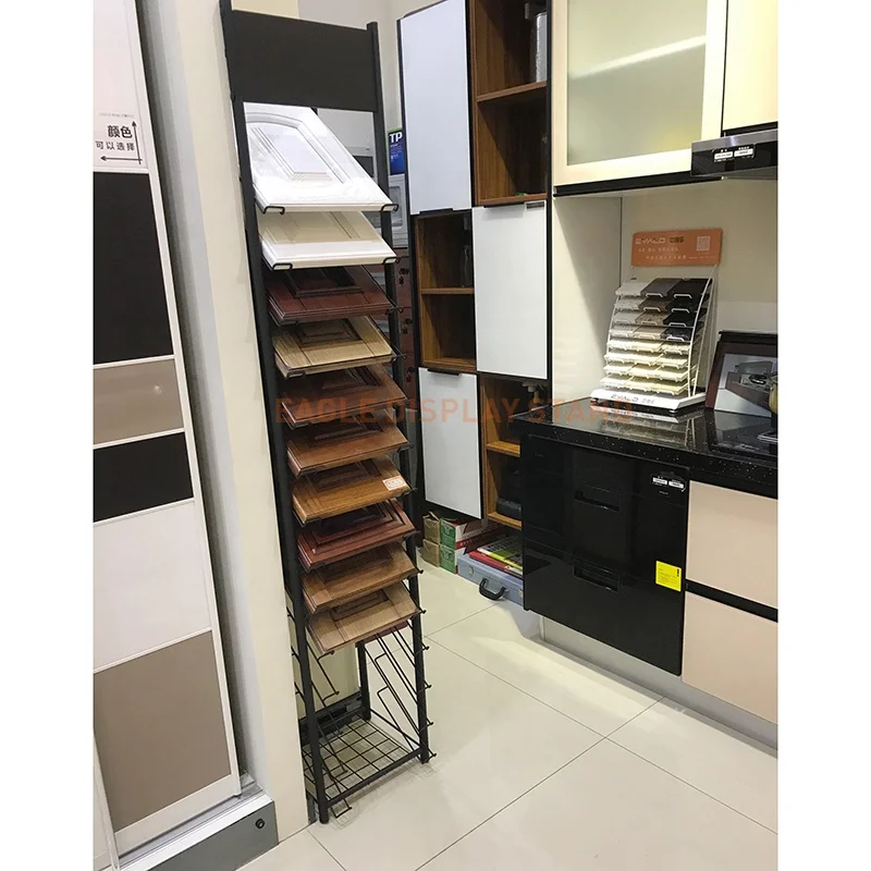 Strong durability 16 tiers marble display metal quartz stone sample display shelf rack for stone trade show