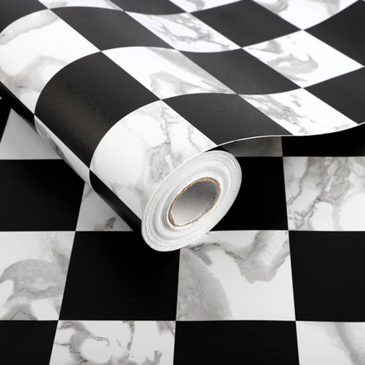 Adhesive Plastic Modern TV Wall Decor Custom Wallpaper Black And White Plaid Wall Paper For Living Room