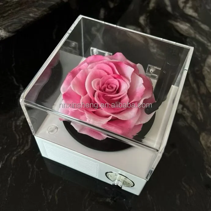 wholesale preserved rose music box gift crystal ball flower music box phonograph christmas rose music box