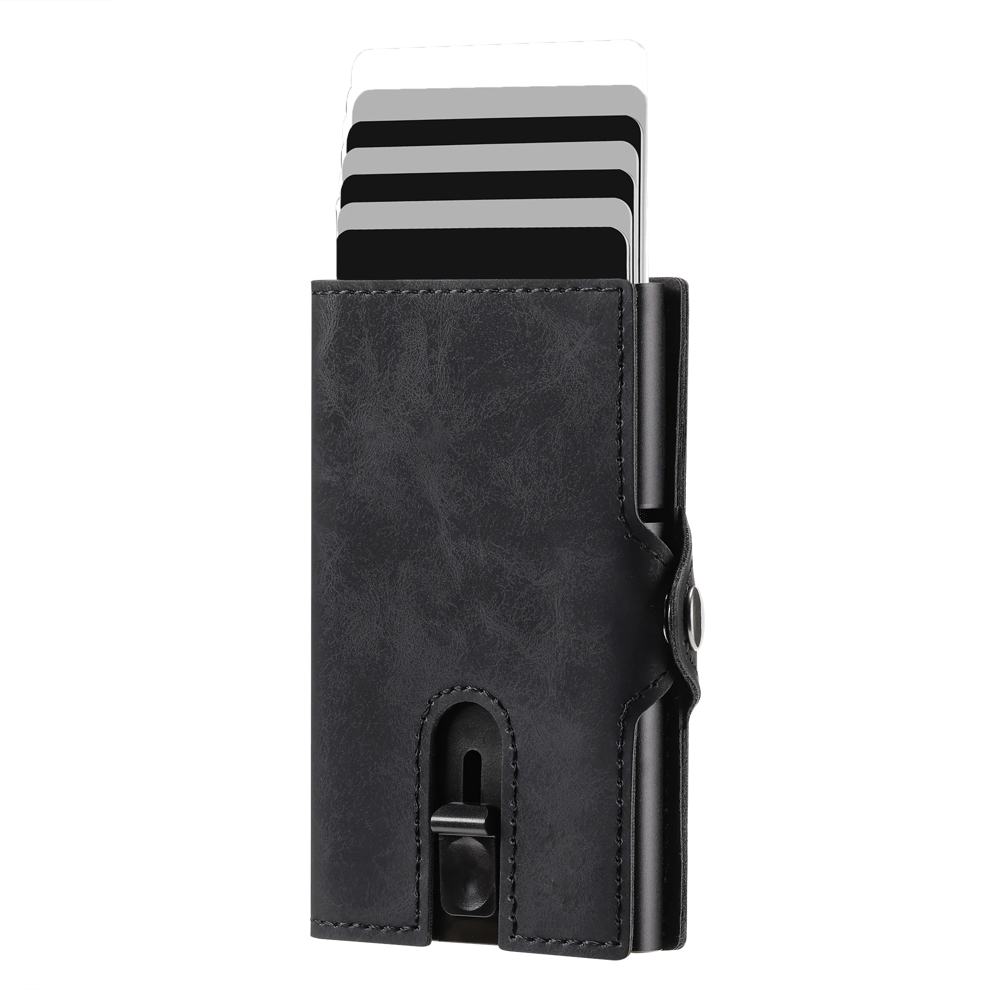 Новинка 2023, Мужской винтажный Кожаный минималистичный автоматический держатель для кредитных карт, тонкий мужской кошелек с Rfid-защитой, кожаный кошелек