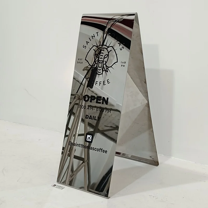 Custom Strong Wind Resistance A Frame Sign Double-Sided Folding Board Slide-in Mirror Sidewalk Sign Signboard outdoor
