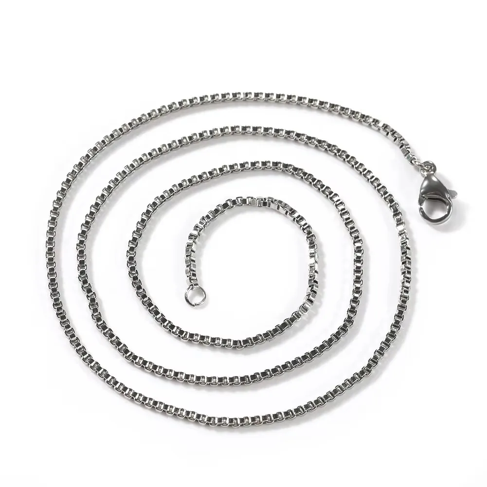 Tarnish Free Stainless Steel 1.5mm 2mm Thin Round Box chain 18inch Thin Chain Clavicle Necklace For Fashion Jewelry Gift