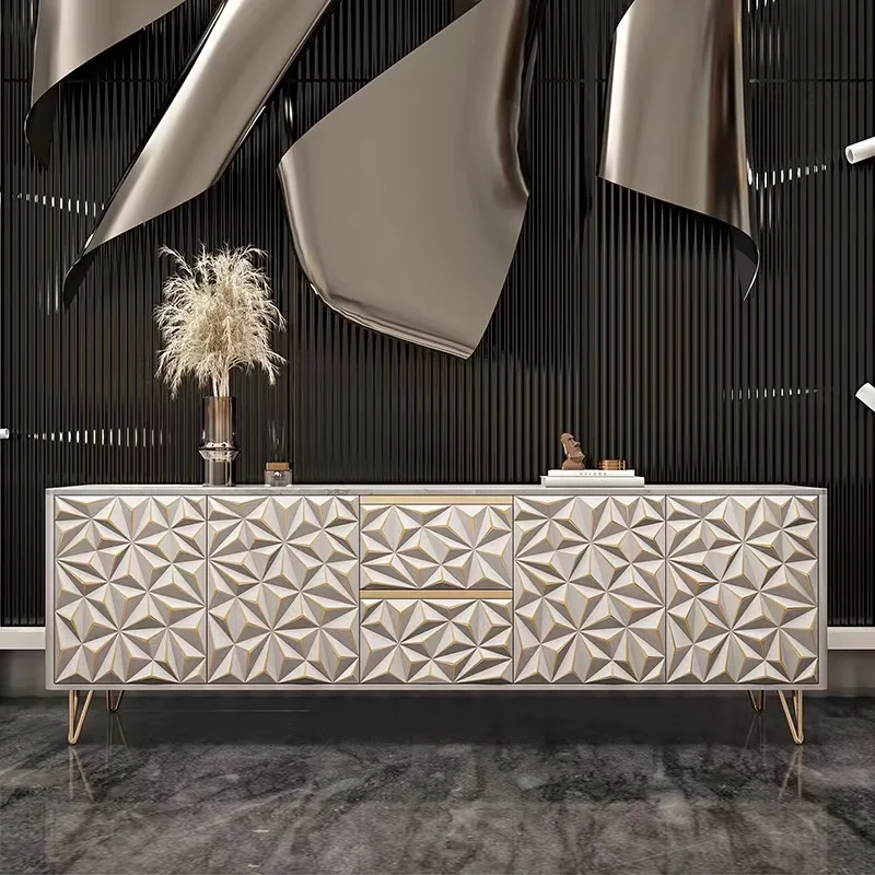 Italian Light Luxury Rock Plate Solid Wood TV Cabinet Combination Paint Baking Process Postmodern Living Room Floor Cabinet