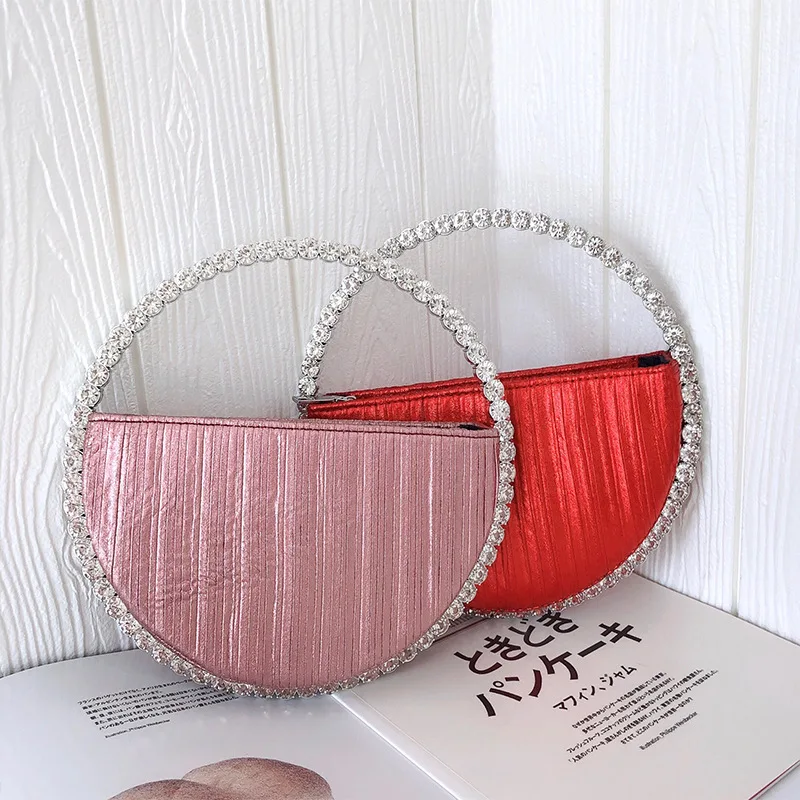 
Croco PU Luxury Hollow Fashion Party Bag Diamond Frame Round PU Clutches/ 