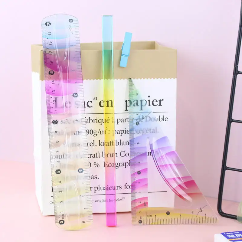 Bview Art 30 cm 20cm Popular Student Multi Colorful Transparent Plastic Ruler for Office School Stationery