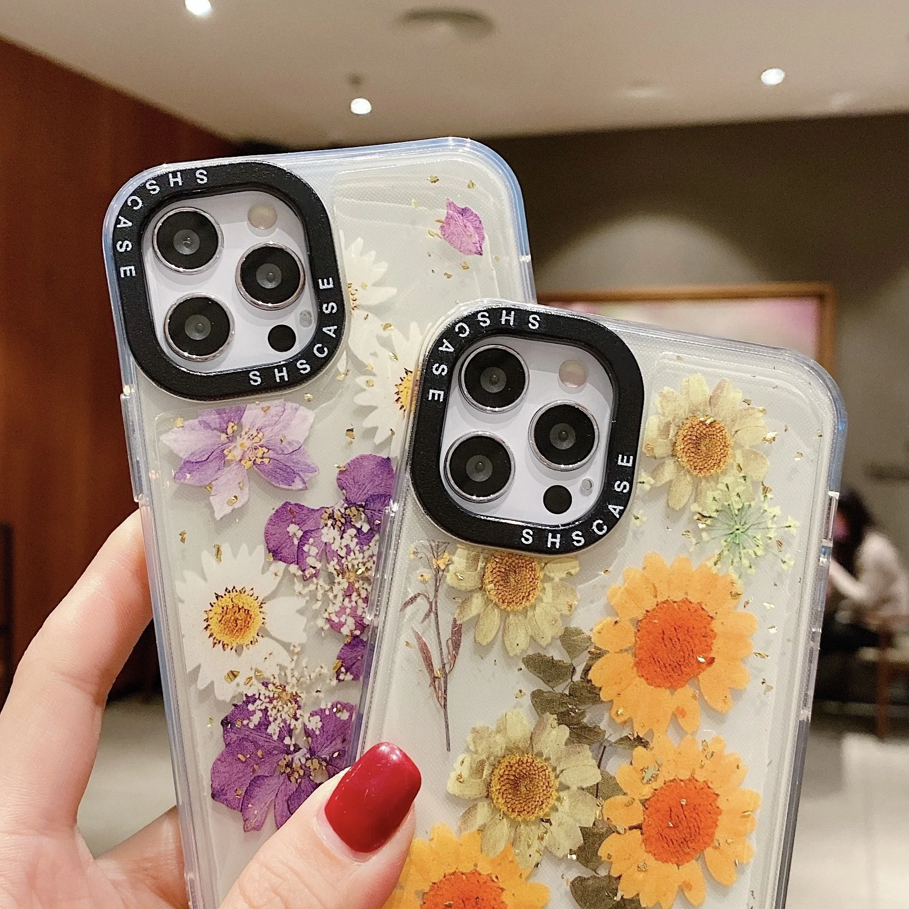 Transparent Photo Frame Protection 2.0mm Simulation Flower Epoxy Phone Case For Iphone 13 12 11