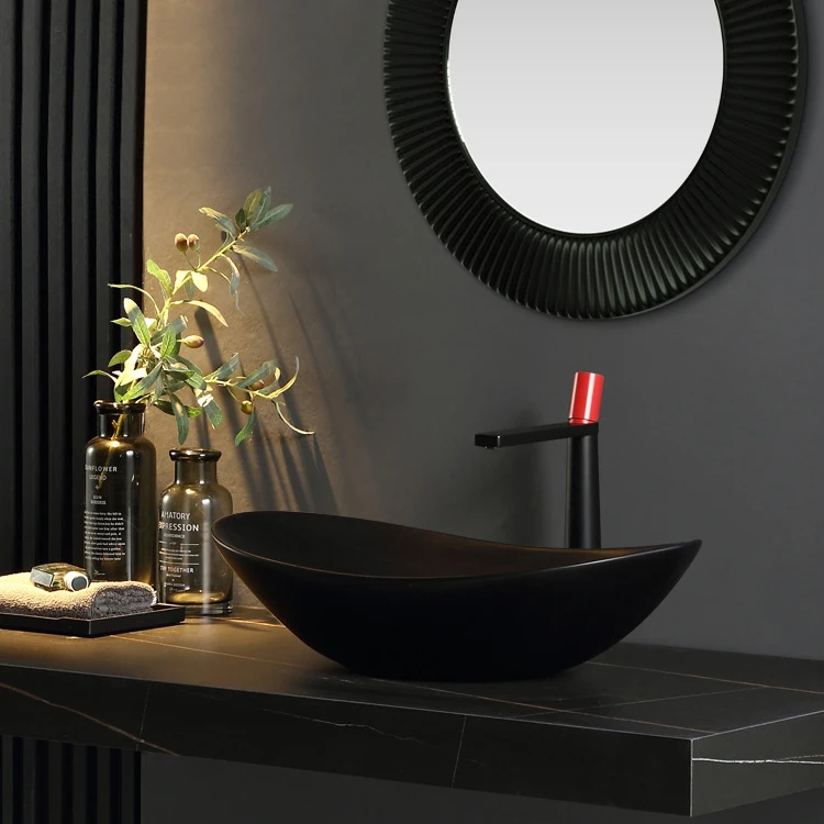 Customize Black Bathroom Sink Complete Set Oval Sanitar Ware Bathroom Round Ceramic Sink Wash